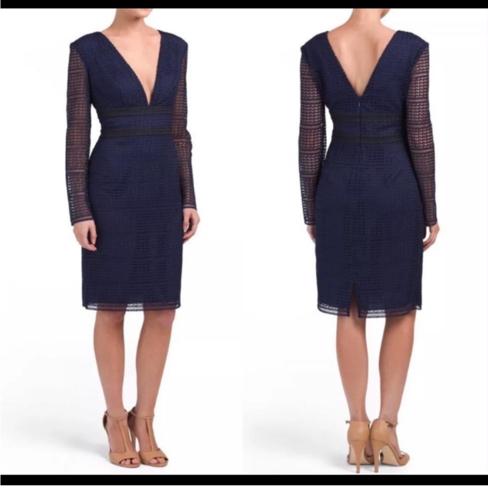REDUCED Diane Von Furstenberg Viera Navy Black Lace Dress Plunge V Neckline